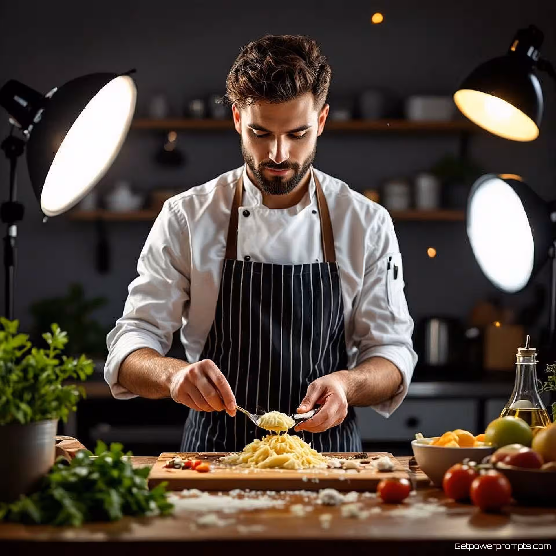 Receptbereiding, fotorealistisch miniatuurontwerp, studio achtergrond, dramatisch verlichting, energiek sfeer, klikwaardige compositie, professionele marketingvisual, aandacht trekkende esthetiek, schone typografie-integratie, videocontent promotie