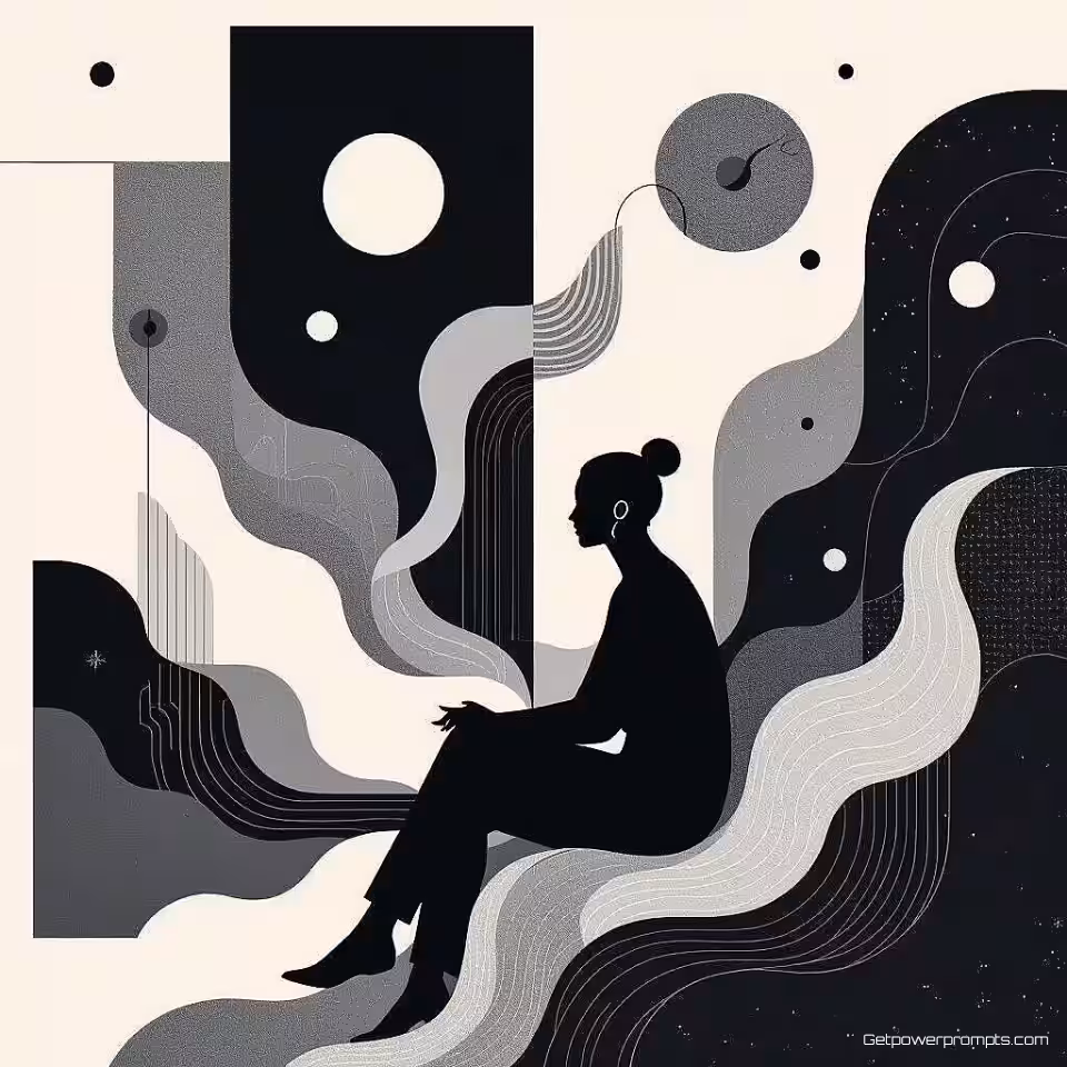 Digitale transformatie, minimalistisch, beschouwend sfeer, monochroom, abstracte redactionele illustratie, geometrische vormen, vloeiende vormen, klaar voor tijdschriftopmaak, professioneel kunstwerk, conceptueel ontwerp, moderne esthetiek, publicatiekwaliteit