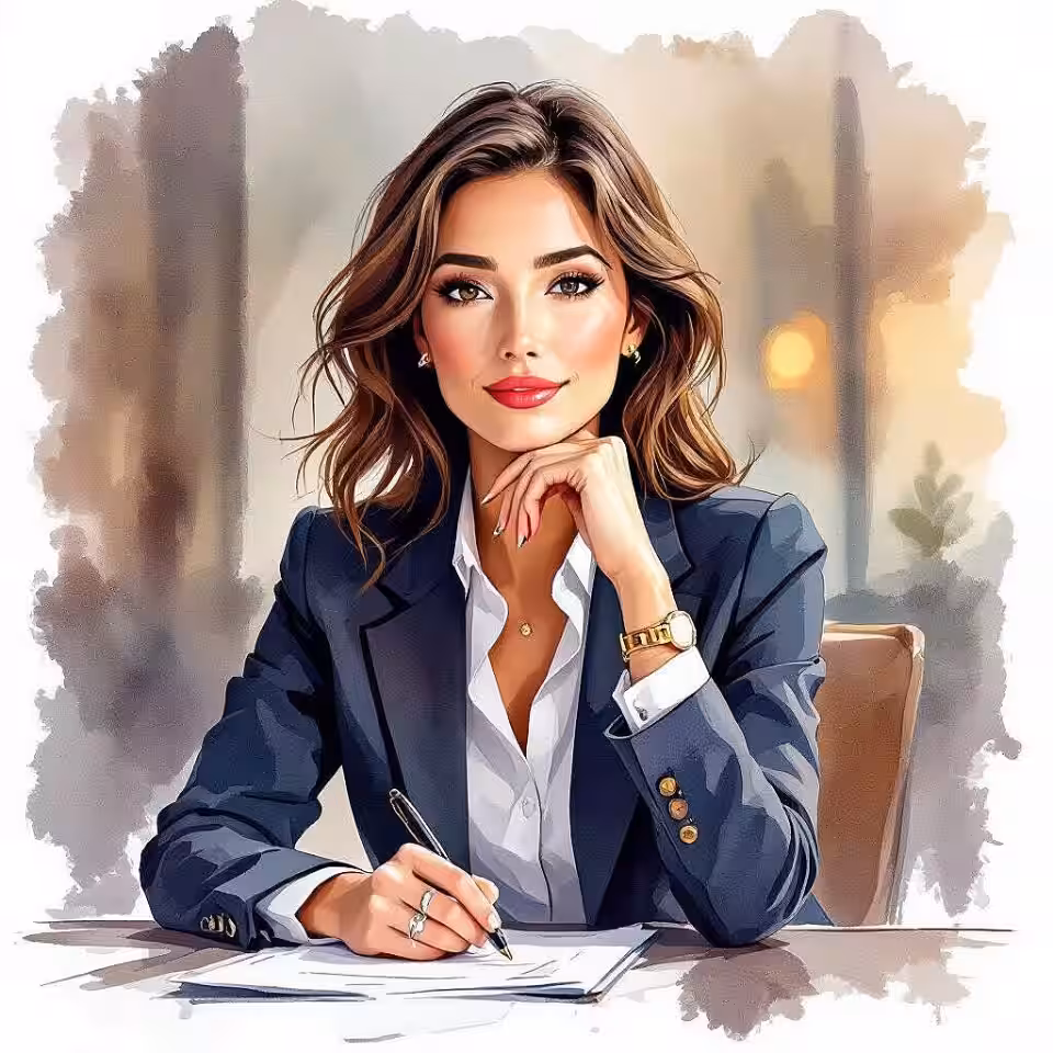 Zakenprofessional, aquarel, bedachtzaam sfeer, portret perspectief, pastelkleuren, redactionele karakterillustratie, expressieve kenmerken, klaar voor tijdschriftindeling, professioneel kunstwerk, narratief vertellen, schone lijnen, publicatiekwaliteit