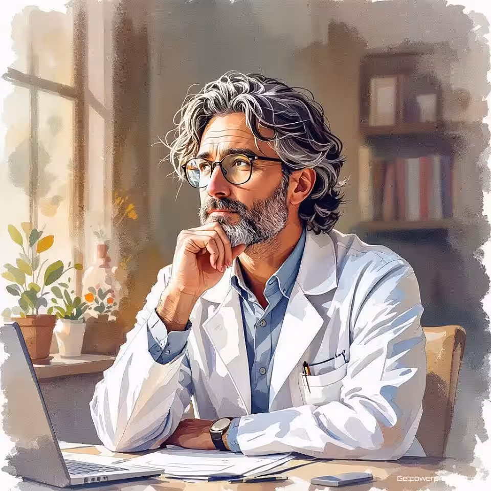 Wetenschapper, aquarel, bedachtzaam sfeer, portret perspectief, pastelkleuren, redactionele karakterillustratie, expressieve kenmerken, klaar voor tijdschriftindeling, professioneel kunstwerk, narratief vertellen, schone lijnen, publicatiekwaliteit