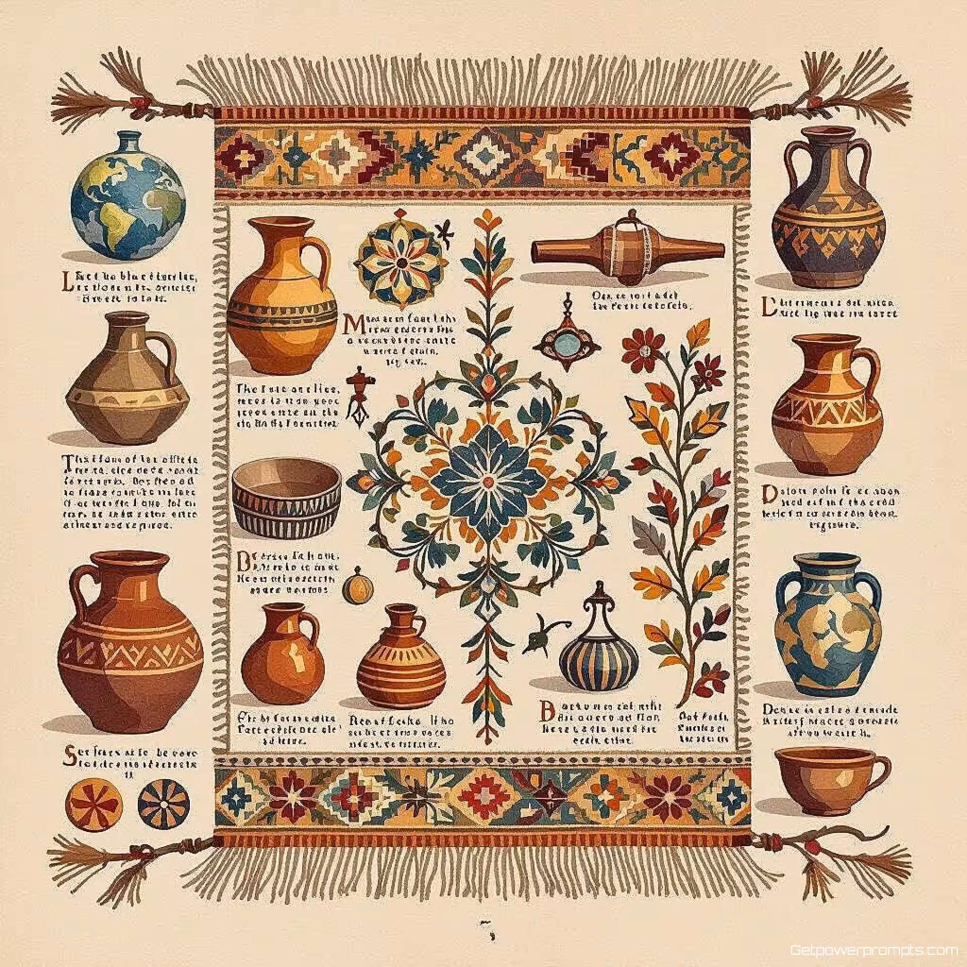 Geweven wandtapijt, aquarel illustratie, educatief sfeer, aarde tinten, redactionele cultureel erfgoed illustratie, traditioneel vakmanschap details, historische artefacten, tijdschrift lay-out gereed, professioneel kunstwerk, cultureel verhaal vertellen, publicatie kwaliteit, authentieke weergave, educatieve context