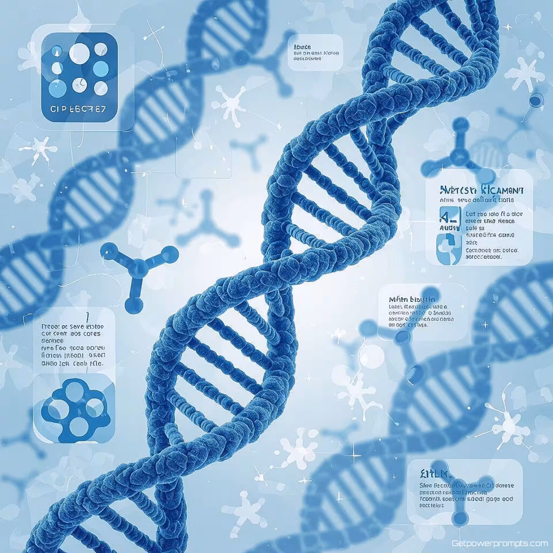 DNA-dubbele helix, technische tekening, educatief sfeer, medische blauwtinten, redactionele wetenschappelijke illustratie, gedetailleerde anatomische elementen, educatieve diagramstijl, klaar voor tijdschriftindeling, professioneel kunstwerk, technische nauwkeurigheid, publicatiekwaliteit, schone labelgebieden