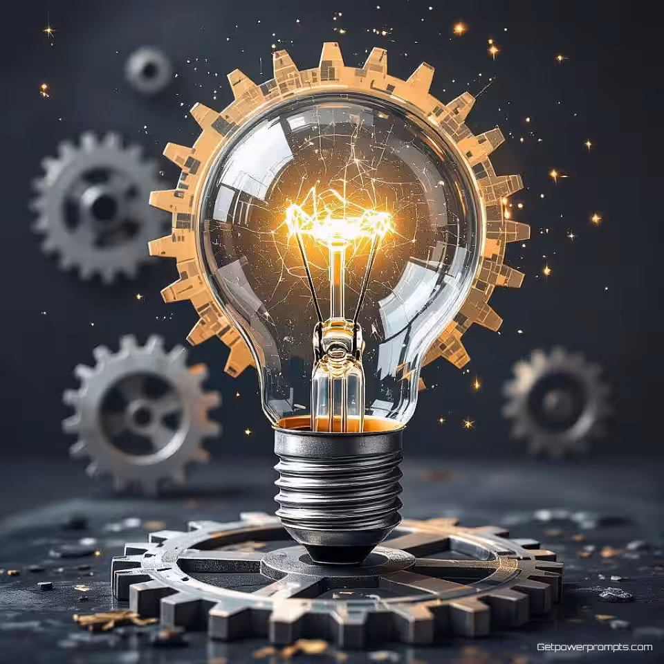 Gloeilamp en tandwielen, digitale schilderkunst, bedachtzaam sfeer, close-up perspectief, monochroom, redactionele visuele metafoor, symbolische juxtapositie, tijdschrift lay-out gereed, conceptuele diepgang, professionele illustratie, tot nadenken stemmende beeldtaal, publicatiekwaliteit