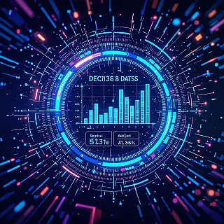 Kwartaalprestatiedata, holografische infographic visualisatie, cyberpunk esthetiek stijl, donkere leegte achtergrond achtergrond, cyber blauw palet kleurenschema, zwevende dataprojecties, transparante lagen, gloeiende datastromen, futuristische interface-elementen, moderne digitale presentatie, professionele datavisualisatie