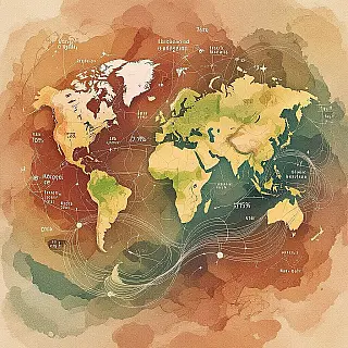 Wereldwijde temperatuurtrends, organische infographic visualisatie, aquarelschildering stijl, organische textuur achtergrond, aardse kleuren kleurenschema, vloeiende natuurlijke vormen, verbonden datastromen, biomimetisch ontwerp, vloeiende overgangen, moderne ecologische visualisatie, professionele presentatie