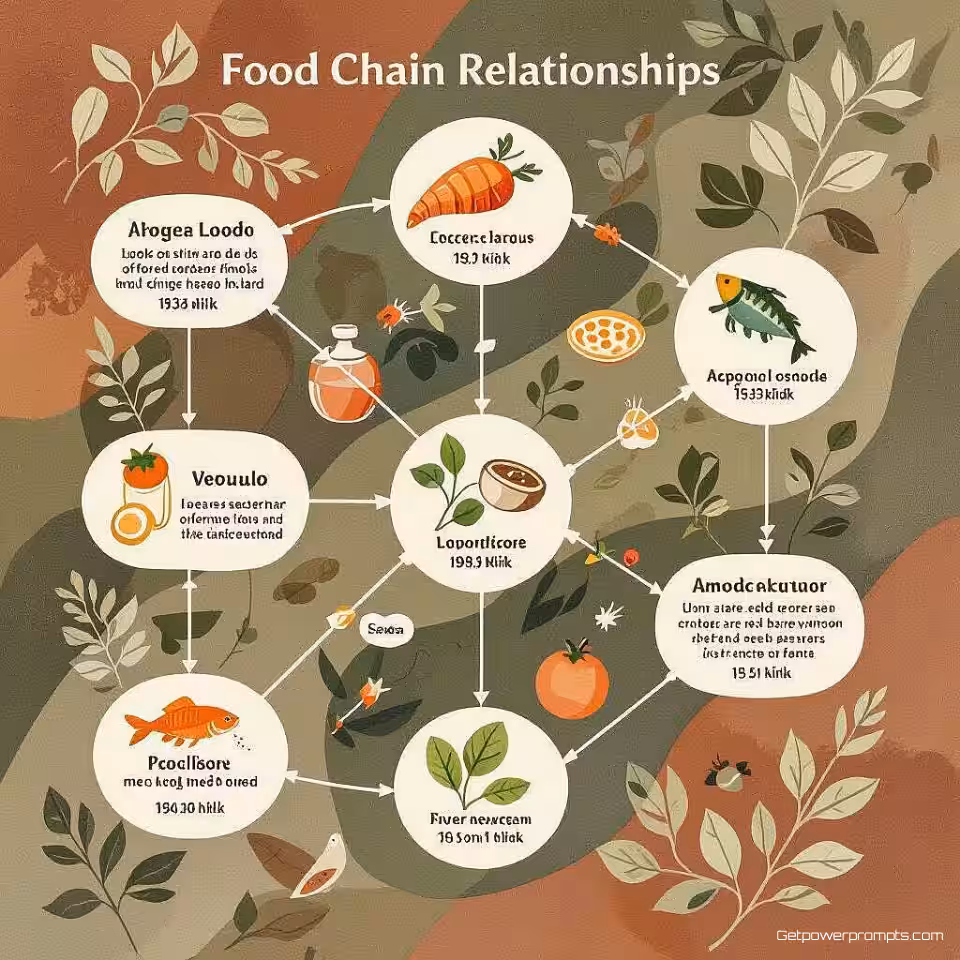 Voedselketenrelaties, organische infographic visualisatie, aquarelschildering stijl, organische textuur achtergrond, aardse kleuren kleurenschema, vloeiende natuurlijke vormen, verbonden datastromen, biomimetisch ontwerp, vloeiende overgangen, moderne ecologische visualisatie, professionele presentatie