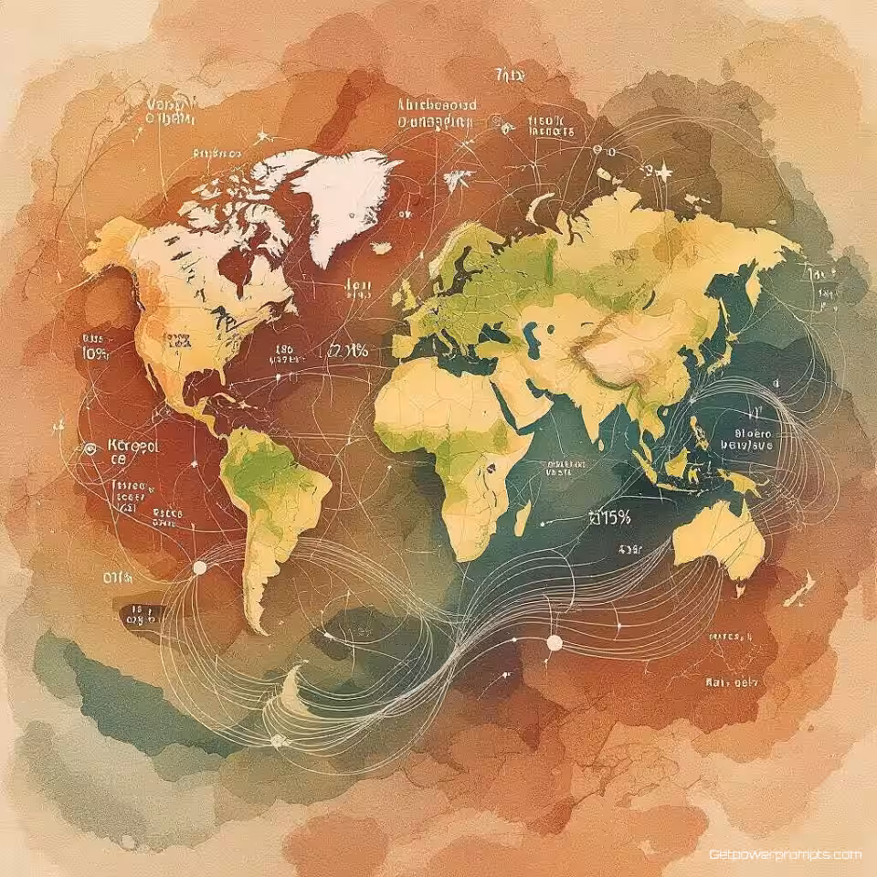 Wereldwijde temperatuurtrends, organische infographic visualisatie, aquarelschildering stijl, organische textuur achtergrond, aardse kleuren kleurenschema, vloeiende natuurlijke vormen, verbonden datastromen, biomimetisch ontwerp, vloeiende overgangen, moderne ecologische visualisatie, professionele presentatie