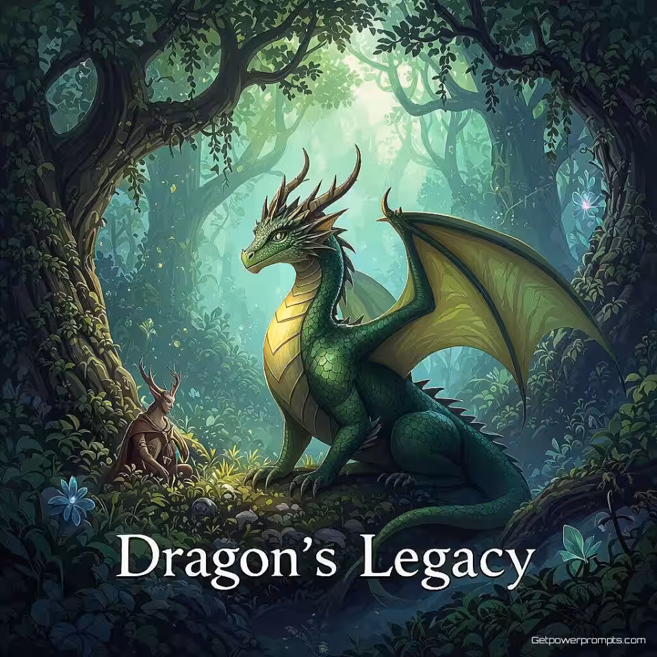 Erfenis van de Draak, digitale schilderkunst fantasy ebook omslag, betoverd bos omgeving, etherische gloed verlichting, mysterieus atmosfeer, magische elementen, etherische gloed, ingewikkelde details, mystieke wezens, betoverd bos, professioneel boekomslagontwerp, epische fantasy esthetiek