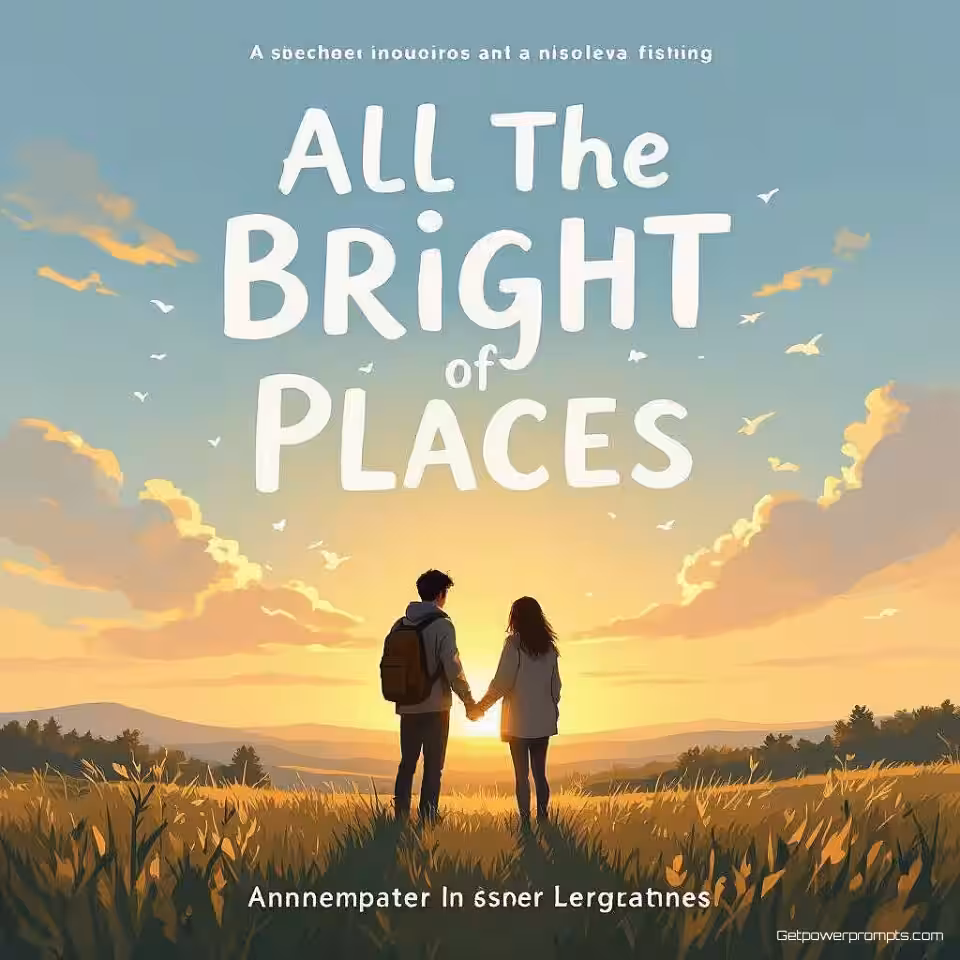 All the Bright Places, digitale illustratie young adult fictie ebook omslag, natuurlijk landschap achtergrond, dramatische verlichting verlichting, dromerig sfeer, coming-of-age esthetiek, emotioneel verhaal, karaktergedreven ontwerp, subtiele symboliek, hedendaagse typografie, professionele publicatiestijl, authentieke jeugdrepresentatie