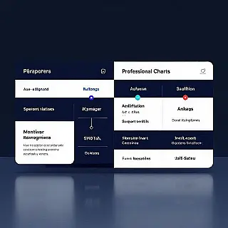 Softwarefuncties vergelijking, flat design, professioneel sfeer, vergelijkingstabel visualisatie, redactionele lay-out, schone witte achtergrond, koele tonen, professioneel whitepaper diagram, naast-elkaar-analyse, schone gegevensvergelijking, zacht verlichting, informatiehiërarchie, modern redactioneel ontwerp