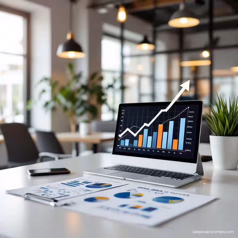 Omzetgroei grafiek, infographic, professioneel sfeer, visualisatie van bedrijfsimpact, minimalistisch achtergrond, natuurlijk licht verlichting, ROI-metingen weergave, strategische waarde demonstratie, professionele business case, redactionele impactbeoordeling, visuele prestatie-indicatoren