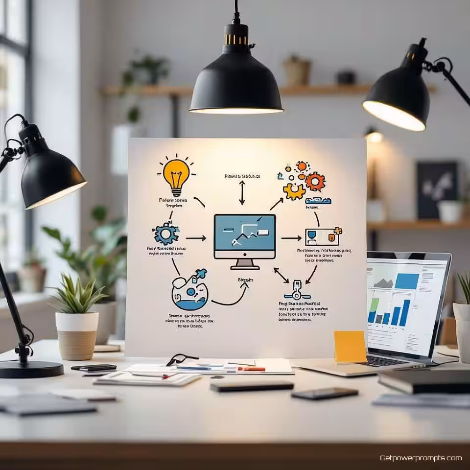 Productontwikkelingslevenscyclus, schone infographicstijl, professionele atmosfeer sfeer, processtroomvisualisatie, schone witte achtergrond achtergrond, zacht diffuus licht verlichting, stapsgewijze infographic, redactioneel procesmapping, professionele workflowillustratie