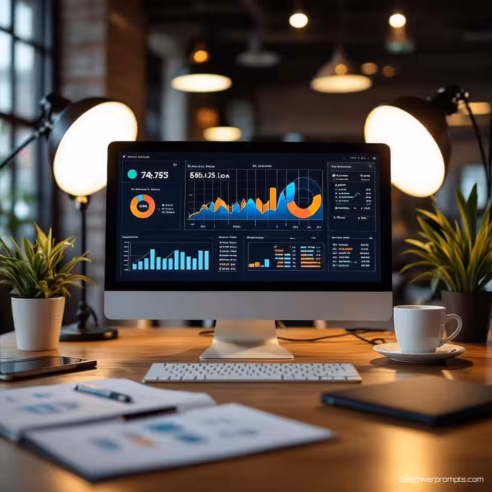 Winstmarge analyse, fotorealistisch, professioneel sfeer, financieel dashboardinterface, minimalistisch achtergrond, zacht verlichting, weergave van inkomstenmetrieken, winstmargegrafieken, professionele financiële analyse, redactionele prestatieverslaggeving, visueel datadashboard, belangrijke financiële indicatoren