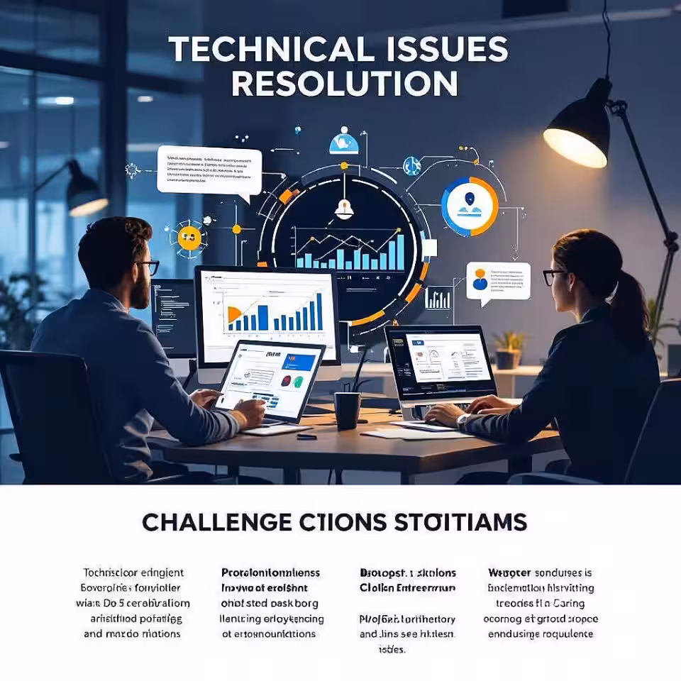 Technische probleemoplossing, infographic illustratie, professioneel sfeer, probleem-oplossing concept visualisatie, studio achtergrond achtergrond, zacht licht verlichting, uitdaging-oplossing verhaal, redactionele casestudy lay-out, professioneel zakelijk inzicht, visuele verhaalvertelling