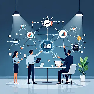 Startup-corporatie partnerschap, zakelijke illustratie, innovatieve synergie sfeer, visualisatie van strategisch partnerschap, abstract zakelijk achtergrond, zacht studio verlichting, verbonden bedrijfsentiteiten, synergie-stroomdiagram, professionele samenwerkingsmapping, redactioneel alliantieverhaal, visueel partnerschapsecosysteem, illustratie van wederzijds voordeel