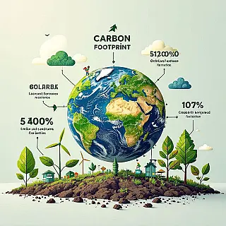 Metrieken voor vermindering van koolstofvoetafdruk, infographic illustratie, hoopvol sfeer, visualisatie van milieueffectbeoordeling, minimalistische achtergrond, zacht daglicht verlichting, metrieken voor vermindering van koolstofvoetafdruk, tracking van duurzaamheidsvoortgang, resultaten van groene initiatieven, professionele ESG-rapportage, redactioneel milieustuk, visuele duurzaamheidsreis, illustratie van eco-vriendelijke transformatie