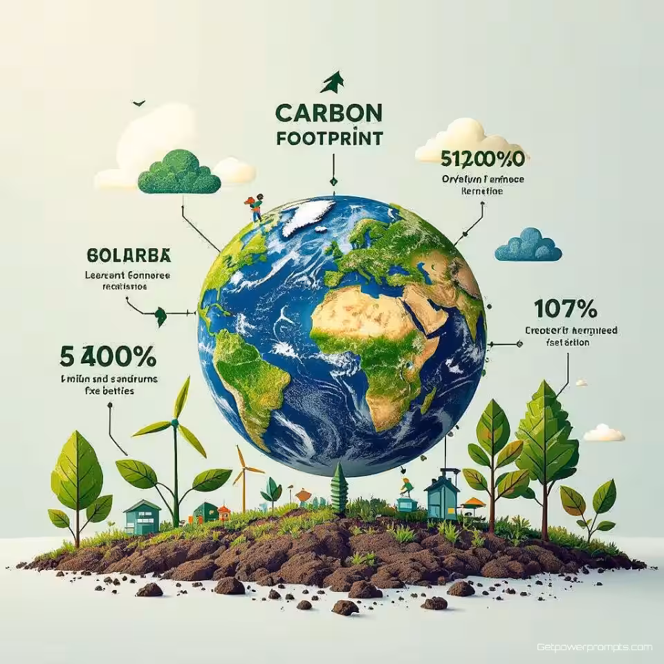 Metrieken voor vermindering van koolstofvoetafdruk, infographic illustratie, hoopvol sfeer, visualisatie van milieueffectbeoordeling, minimalistische achtergrond, zacht daglicht verlichting, metrieken voor vermindering van koolstofvoetafdruk, tracking van duurzaamheidsvoortgang, resultaten van groene initiatieven, professionele ESG-rapportage, redactioneel milieustuk, visuele duurzaamheidsreis, illustratie van eco-vriendelijke transformatie