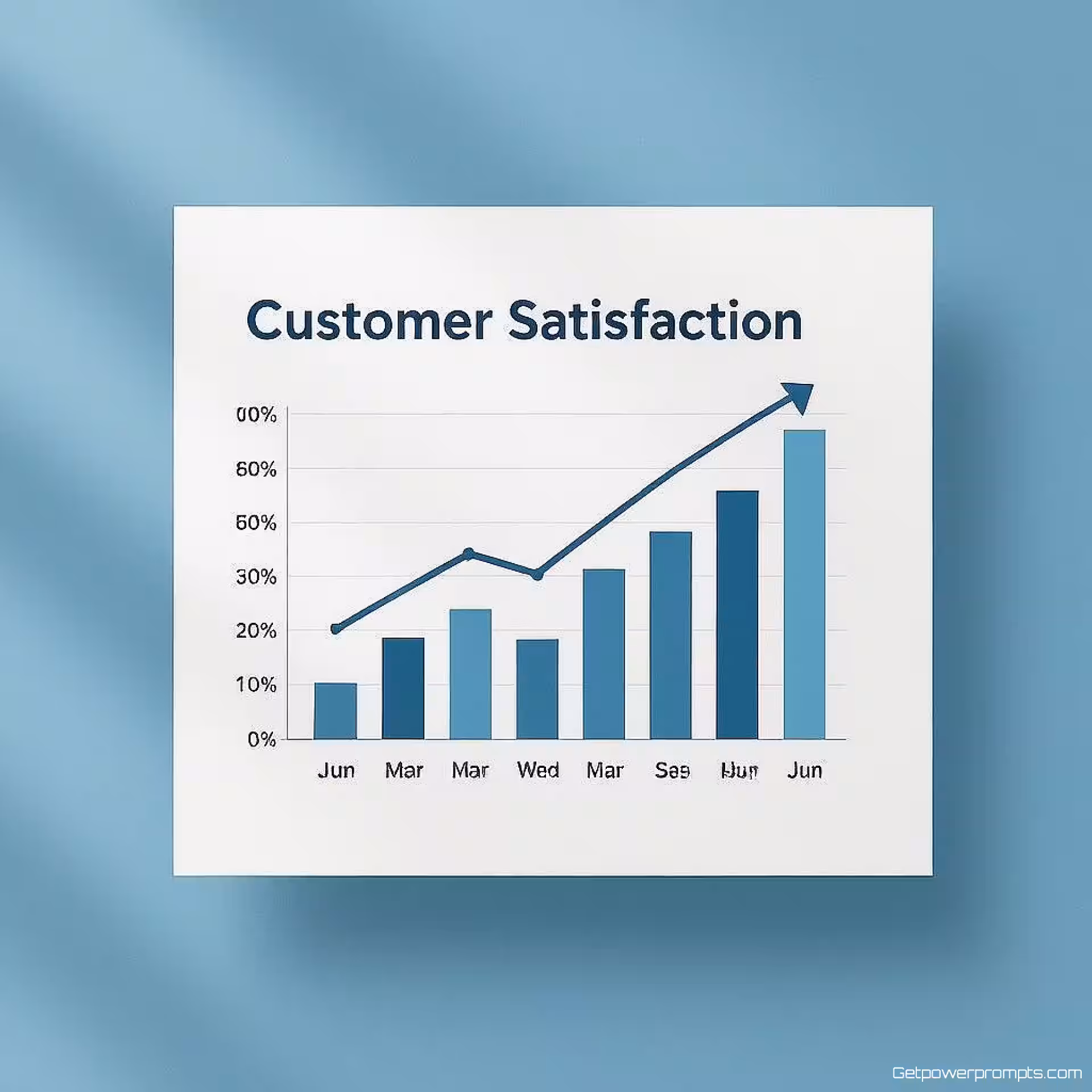Klanttevredenheid, staafdiagram visualisatie, vlak ontwerp, schone witte achtergrond, zacht verlichting, bedrijfskleuren, professionele presentatiedia, schoon data-ontwerp, moderne zakelijke esthetiek, gecentreerde compositie, subtiele schaduwen, minimalistische lay-out