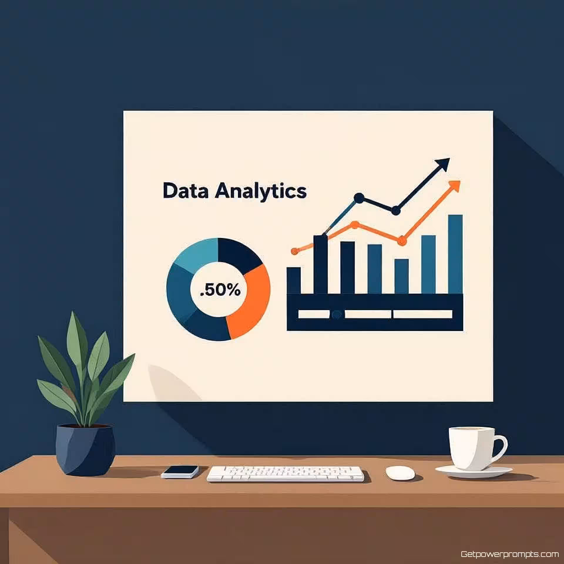 Data-analyse, flat design, effen kleur achtergrond, zachte verlichting verlichting, blauwe tinten, presentatiedia iconografie, schone geometrische vormgeving, professioneel dia-element, minimalistische compositie, moderne zakelijke esthetiek, gecentreerde lay-out, subtiele schaduwen