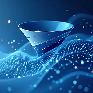 Verkooptrechter, minimalistisch, verloop achtergrond, zachte verlichting verlichting, koel, abstracte gegevensstroomvisualisatie, moderne presentatiedia, dynamische compositie, professionele zakelijke esthetiek, schone geometrische elementen, subtiele bewegings effecten, gecentreerde lay-out, zachte schaduwen