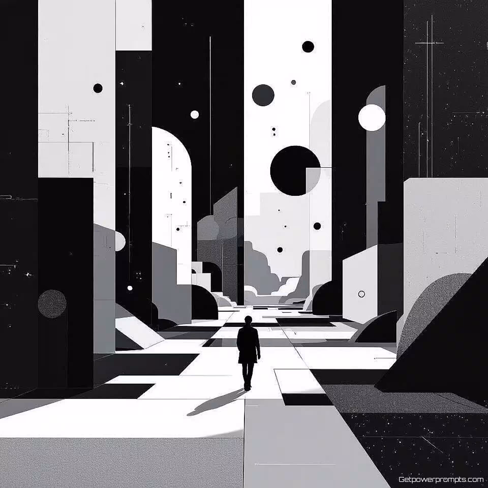 Digitale transformatie, minimalistisch, doordacht sfeer, abstracte redactionele illustratie, gecentreerd perspectief, geometrische elementen, monochroom, conceptueel ontwerp, moderne artistieke interpretatie, professionele publicatiekwaliteit, schone lijnen, visuele abstractie