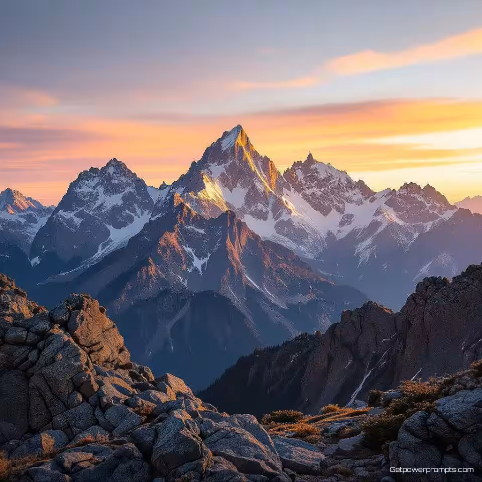 Ruige bergketen, dramatische bergfotografie, fotorealistisch, gouden uur belichting belichting, breedhoek perspectief perspectief, epische sfeer atmosfeer, aardse kleurenpalet, ruig terrein, professionele natuurfotografie, gedetailleerde rotstexturen, atmosferische omstandigheden, majestueuze pieken, natuurlijke wildernis