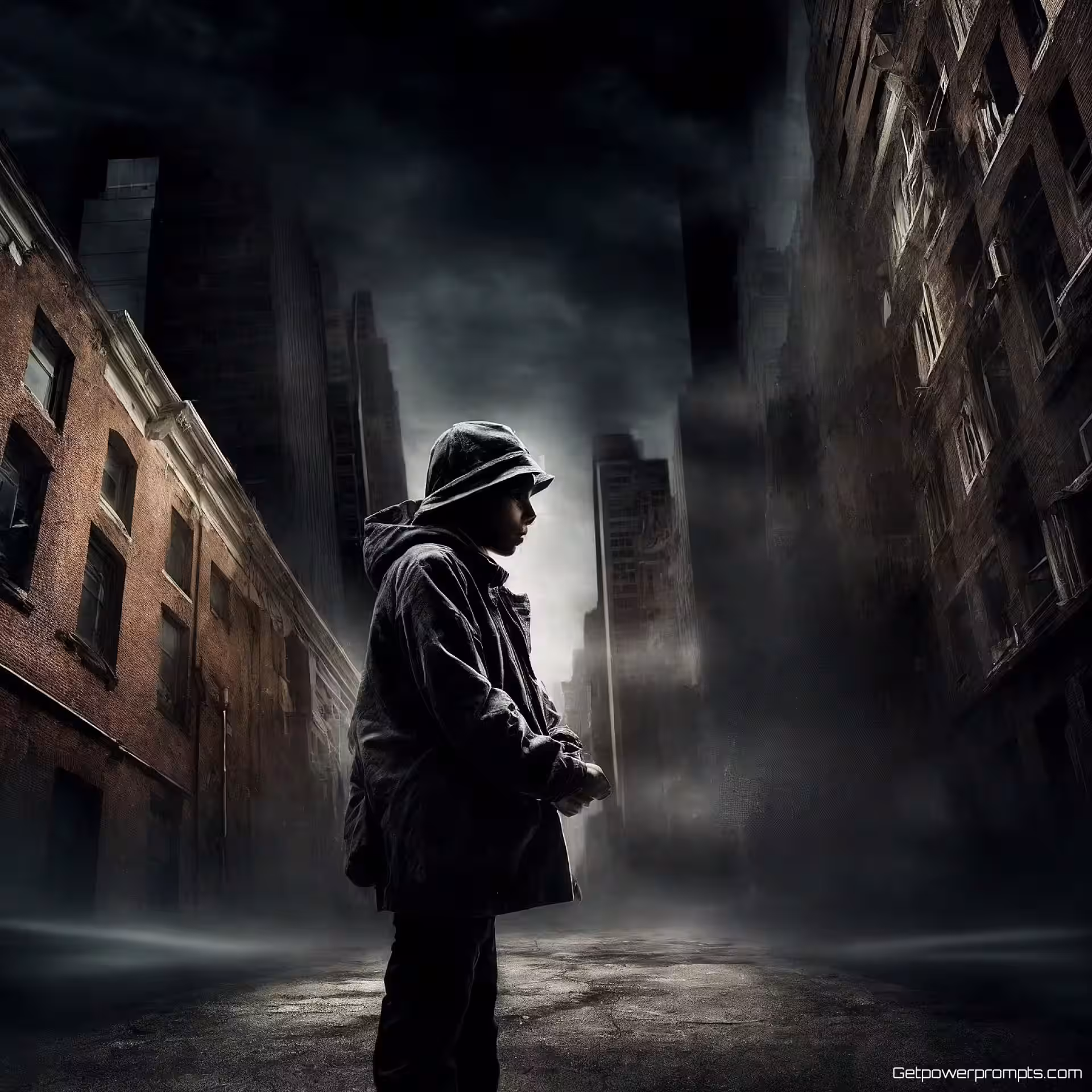 Stedelijke ontdekker in stadslandschap, conceptuele portretfotografie, collage van gemengde technieken, dramatisch clair-obscur belichting, kikvorsperspectief perspectief, surrealistisch en droomachtig atmosfeer, symbolische elementen, metaforische verhaalvertelling, artistieke interpretatie, tot nadenken stemmende beelden, surrealistische esthetiek, emotionele diepte, creatieve expressie, visuele metafoor