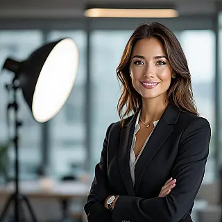 Zakelijke executive, portretfotografie voor bedrijfsleiders, studiobelichting belichting, modern kantoor achtergrond, professioneel sfeer, professionele zakelijke setting, scherpe focus, natuurlijke huidskleuren, zelfverzekerde houding, professionele kleding, schone compositie, leiderschapspresence