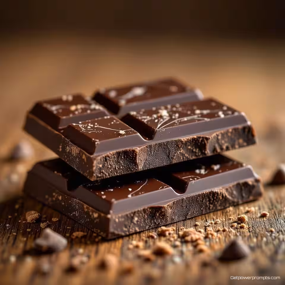 Chocolade, macrofotografie, natuurlijke belichting belichting, houten oppervlak achtergrond, kleine scherptediepte, extreme close-up, gedetailleerde texturen, warme aardtinten, fotorealistisch, voedselstyling, natuurlijke ingrediënten, ingewikkelde oppervlaktedetails