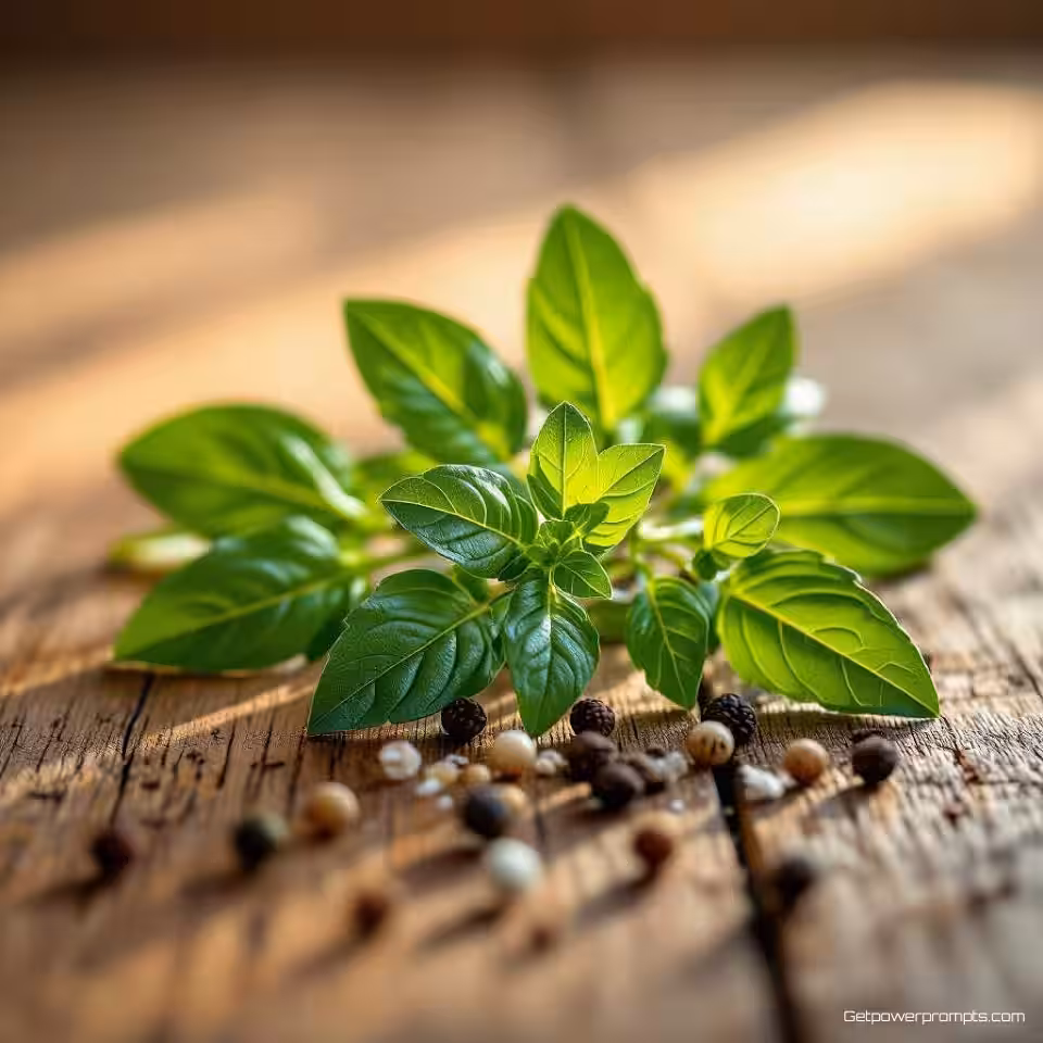 Verse kruiden, macrofotografie, natuurlijke belichting belichting, houten oppervlak achtergrond, kleine scherptediepte, extreme close-up, gedetailleerde texturen, warme aardtinten, fotorealistisch, voedselstyling, natuurlijke ingrediënten, ingewikkelde oppervlaktedetails