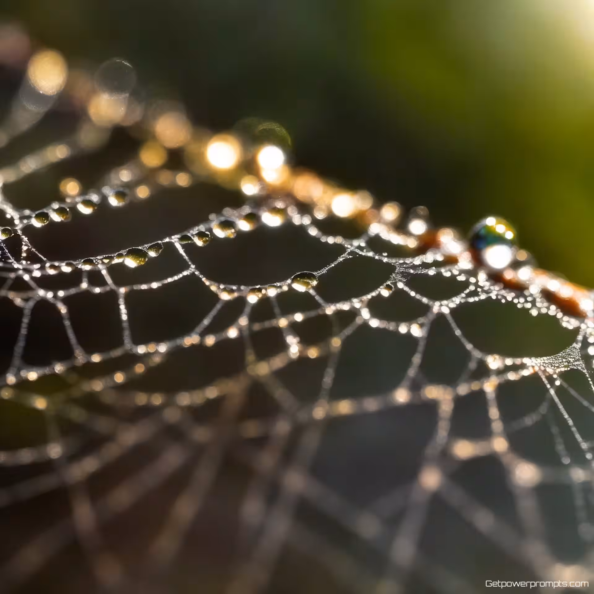 Ochtenddauw op spinnenweb, macrofotografie, dramatisch zijlicht belichting, zachte bokeh achtergrond achtergrond, kleine scherptediepte, extreme close-up, natuurlijke texturen, koele natuurlijke kleuren, fotorealistisch, gedetailleerde focus