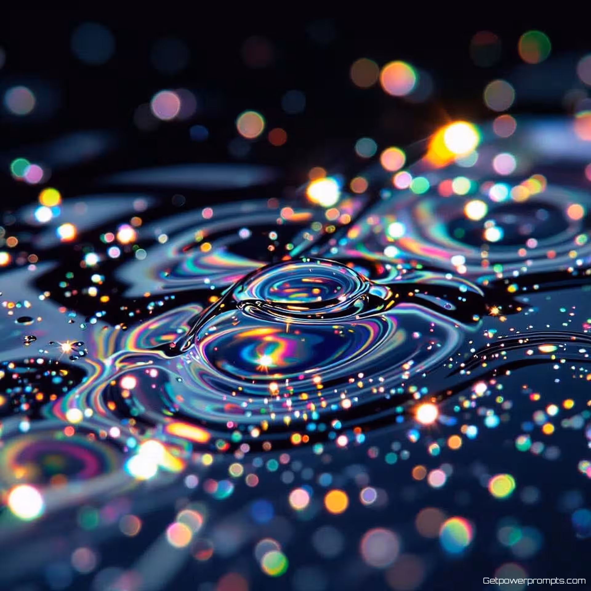 Dunne oliefilm op water, macrofotografie, tegenlicht voor transparantie belichting, effen zwarte achtergrond achtergrond, kleine scherptediepte, extreme close-up, oppervlaktespanningseffecten, monochroom blauw palet, fotorealistisch, gedetailleerde vloeistofpatronen, meniscusvormingen, moleculaire adhesie, visualisatie van vloeistofdynamica