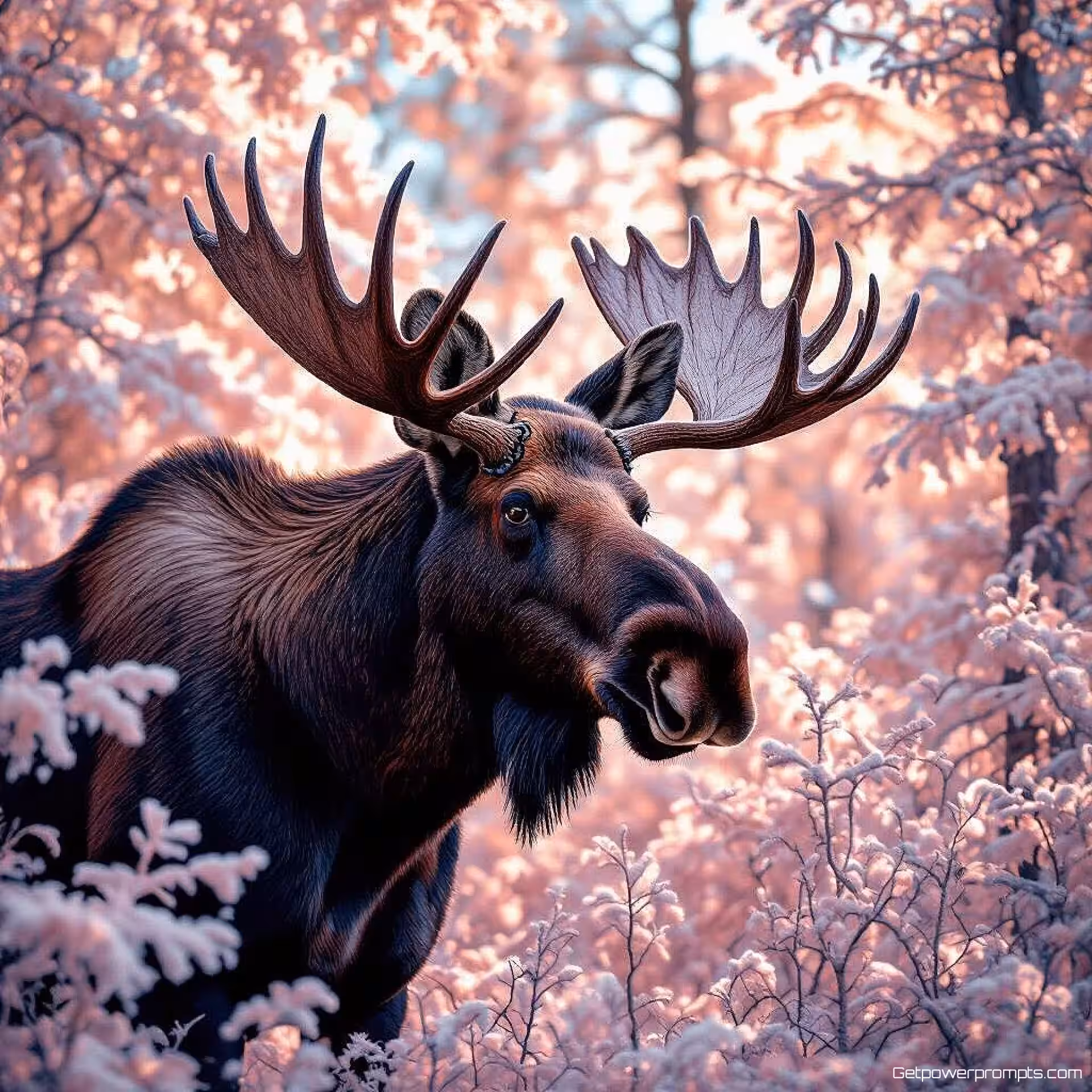 Eland, infraroodfotografie, fotorealistisch, daglicht infrarood belichting, close-up infrarood perspectief, bos infrarood omgeving, surrealistisch kleurenpalet, thermische beeldvorming esthetiek, mysterieus thermisch atmosfeer, natuurlijke habitat, buitenaards uiterlijk, omgevingscontrast