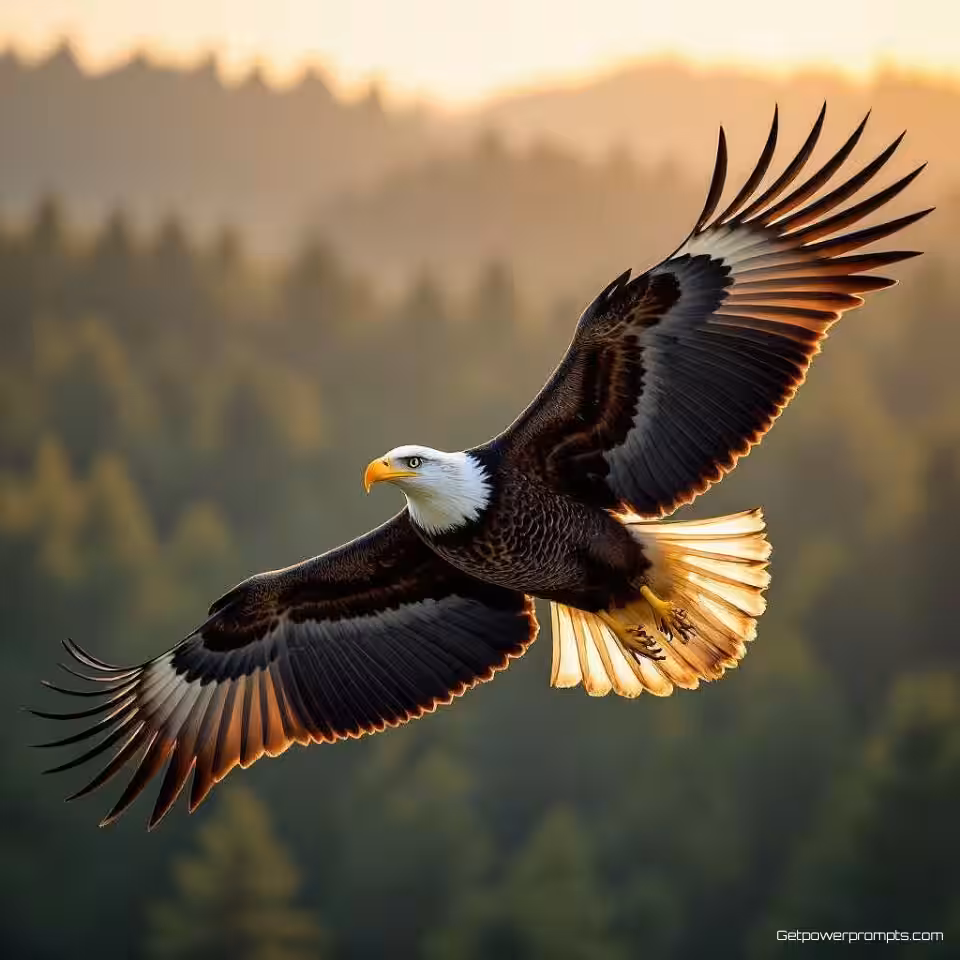 Zeearend in vlucht, fotorealistisch, gouden uur belichting belichting, close-up portret perspectief, wazige achtergrond achtergrond, natuurlijke omgeving, gedetailleerde texturen, serene sfeer sfeer