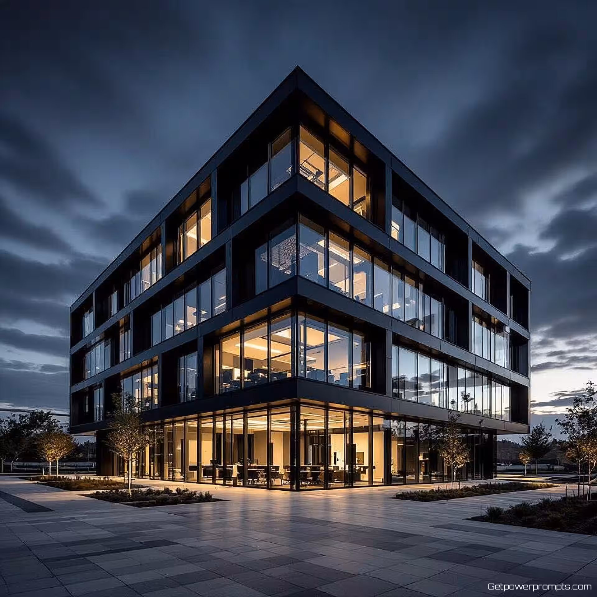 Contemporain kantoorgebouw, zwart-wit architectuurfotografie, groothoek perspectief perspectief, dramatische zijbelichting belichting, dramatisch atmosfeer, professionele architectuurfotografie, scherpe focus, dramatisch contrast, tonenbereik, architectuurtexturen, monochroom esthetiek, tijdloze kwaliteit