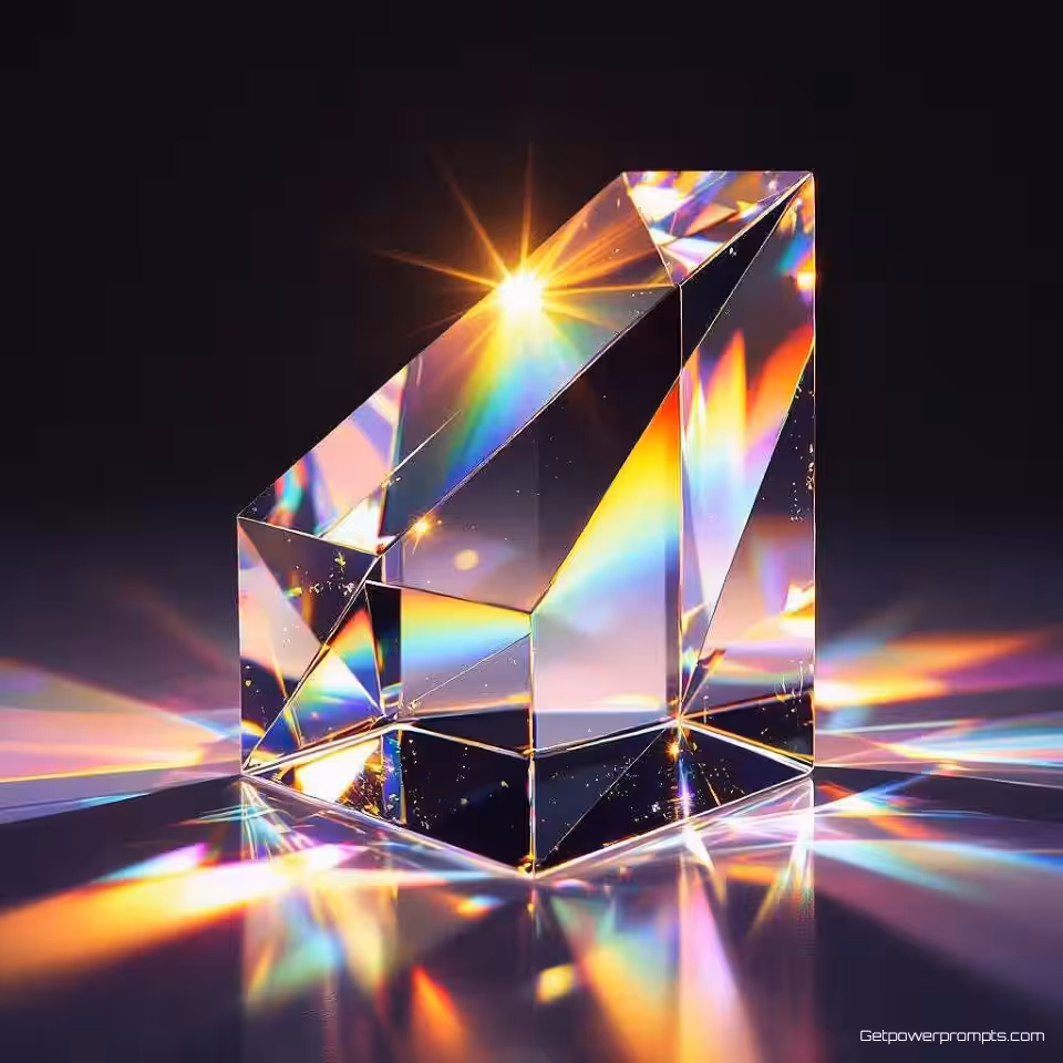 Glas prisma, experimentele glasfotografie, fotorealistisch, levendige regenboog, macro perspectief, zacht diffuus verlichting, effen zwart achtergrond, brekingsvervorming, lichtbuigpatronen, optische illusies, transparante materialen, abstracte breking, geometrische lichtdispersie, experimentele compositie, ingewikkelde glasstructuren