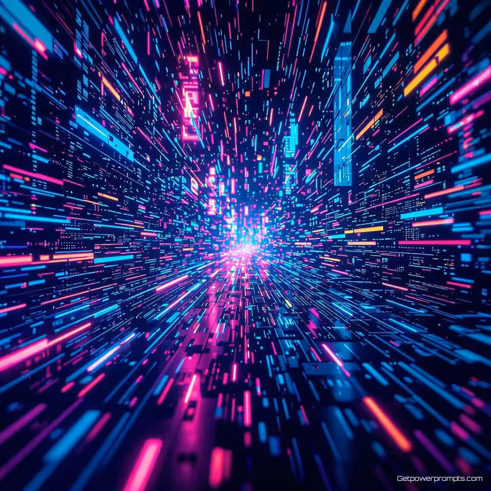 Datastroom, cyberpunk, neonkleuren, experimentele glitch fotografie, digitaal gloeien verlichting, abstract achtergrond, digitale vervormingseffecten, pixelverplaatsing, data corruptie esthetiek, abstracte digitale artefacten, gefragmenteerde compositie, cyberpunk esthetiek, technologische abstractie