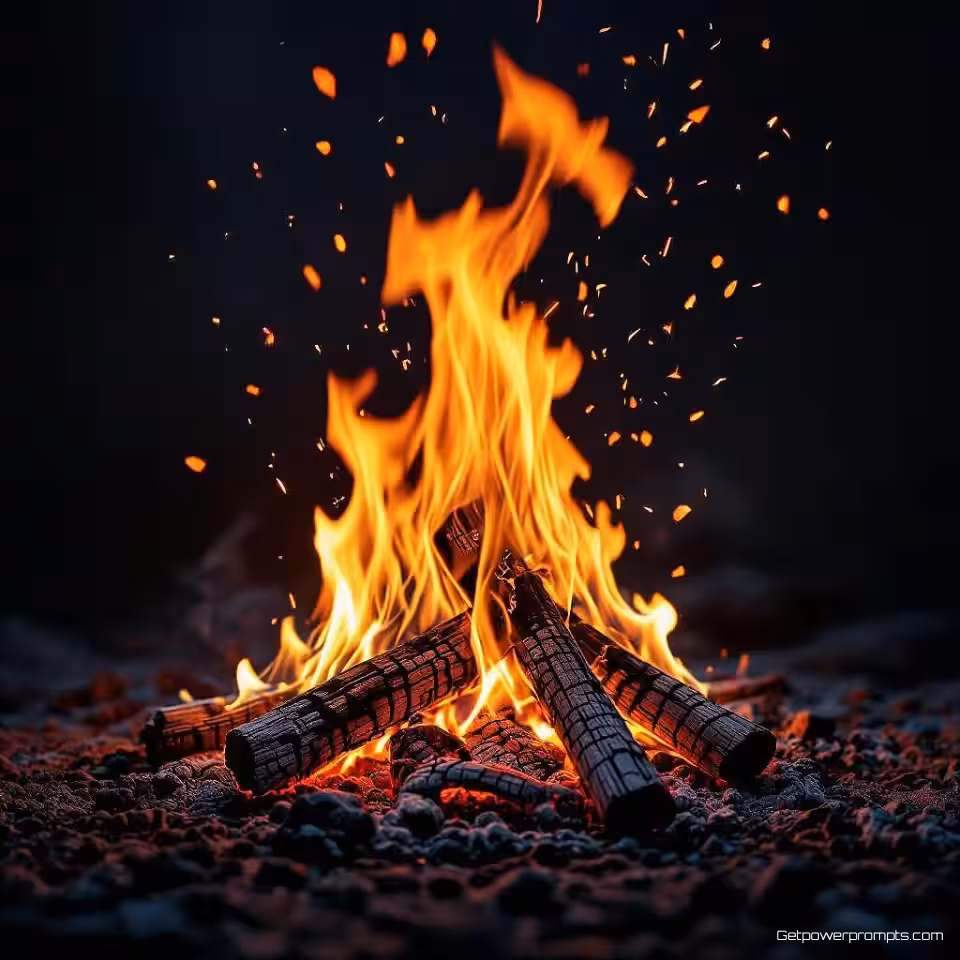 Kampvuur, experimentele vuurfotografie, fotorealistisch, warme tinten, macroperspectief, dramatisch verlichting, effen achtergrond, dynamische vlampatronen, organische beweging, vluchtige vormen, hogesnelheidscapture, atmosferische compositie, thermische vervorming, abstracte vuurkunst, elementaire esthetiek