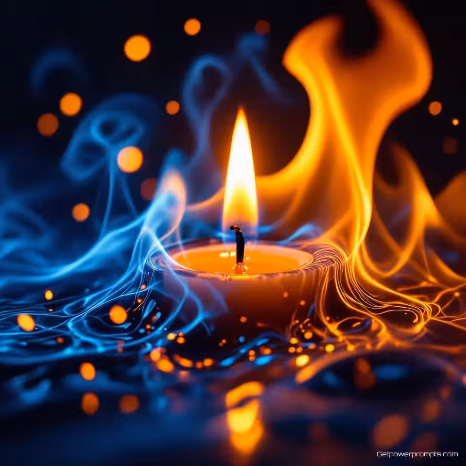 Kaarsvlam, experimentele vuurfotografie, fotorealistisch, warme tinten, macroperspectief, dramatisch verlichting, effen achtergrond, dynamische vlampatronen, organische beweging, vluchtige vormen, hogesnelheidscapture, atmosferische compositie, thermische vervorming, abstracte vuurkunst, elementaire esthetiek