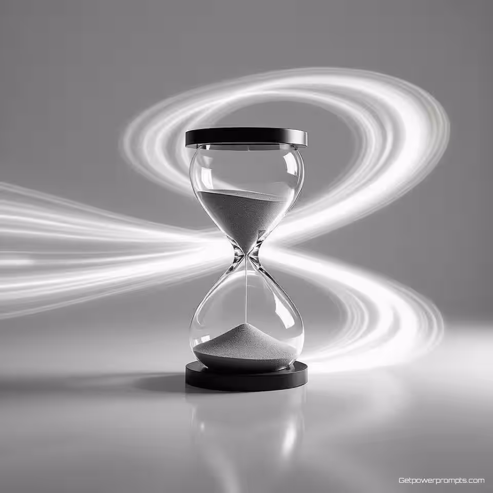 Zandloper stroom, experimentele kinetische fotografie, fotorealistisch, monochroom, studio verlichting verlichting, effen achtergrond achtergrond, bewegingsonscherpe effecten, dynamische bewegingspatronen, time-lapse compositie, abstracte bewegingssporen, bevroren animatie, energieflowvisualisatie, temporele vervorming, experimentele opnametechnieken