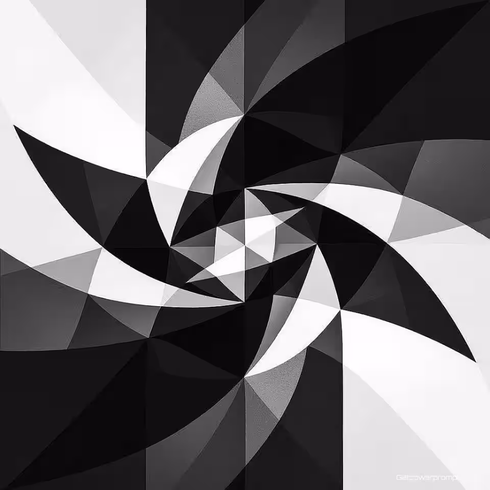 Geometrische abstractie, zwart-wit abstracte fotografie, minimalistisch, close-up perspectief, dramatische belichting belichting, mysterieus sfeer, experimentele vormen, textuurpatronen, hoog contrast monochroom, esthetiek van beeldende kunst, professionele kwaliteit