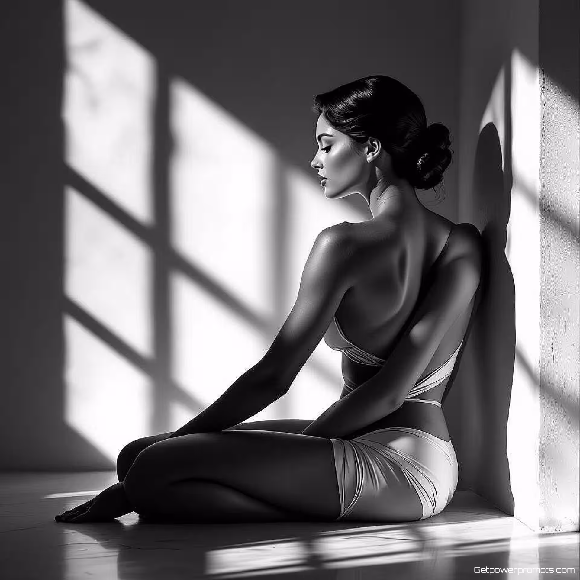 Vrouwelijk figuur, zwart-wit fijne kunst naaktfotografie, klassiek, volledig lichaam perspectief, dramatisch belichting, intiem atmosfeer, artistieke vormstudie, monochrome tonen, textuurdetails, dramatische schaduwen, elegante compositie, fijne kunst esthetiek, professionele kwaliteit