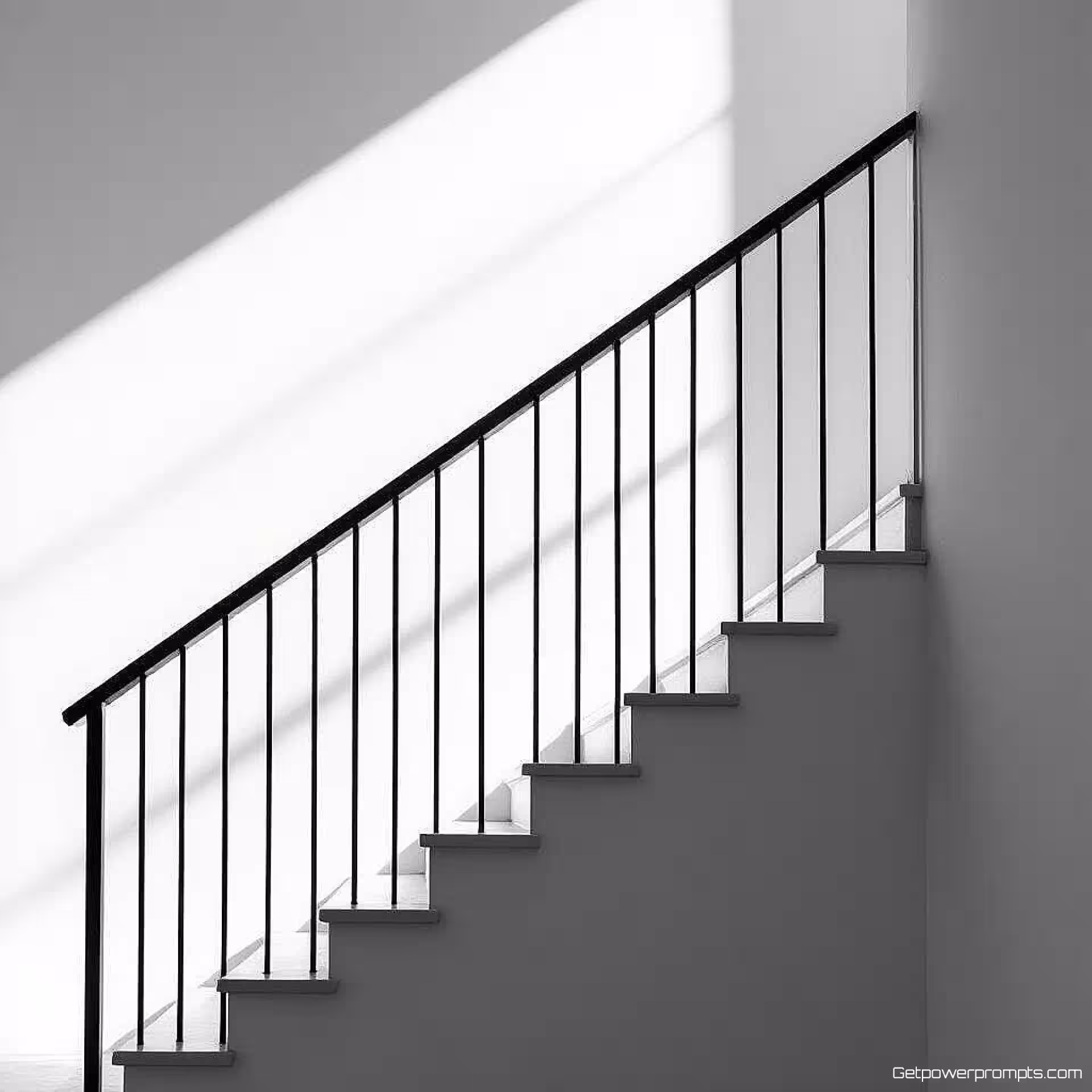 Traphek, zwart-wit minimalistische fotografie, close-up perspectief, zachte natuurlijke belichting belichting, serieus sfeer, schone lijnen, negatieve ruimte, geometrische eenvoud, monochrome tonen, fijne kunst esthetiek, professionele kwaliteit