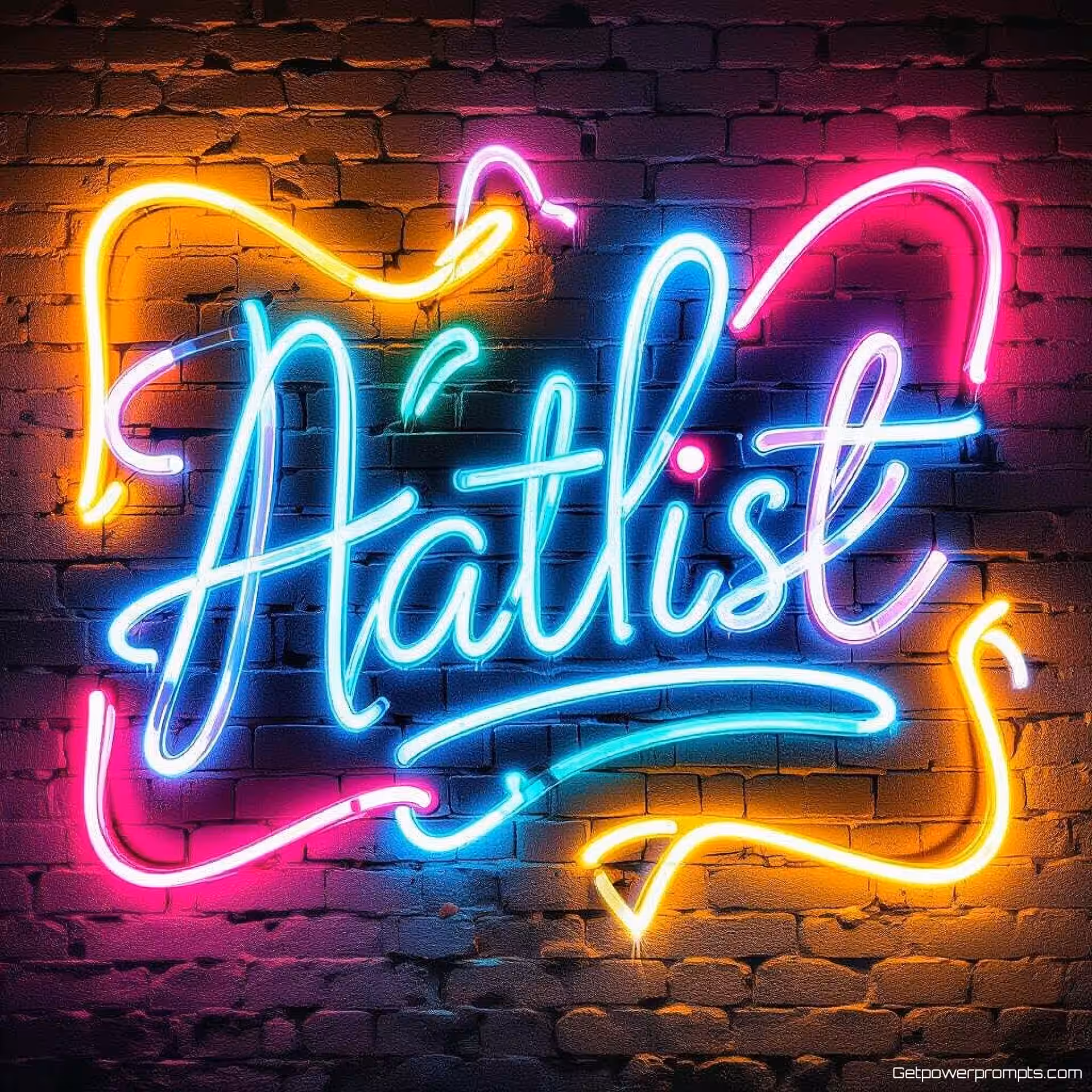 Artiestenhandtekening, langbelichting fotografie, lichtgraffiti kunst, stedelijke bakstenen muur achtergrond, stedelijke straatverlichting verlichting, fel neon spectrum, stedelijk muuroppervlak, gloeiende tekstpatronen, handgetekend lichtschrijven, verlengde belichting, creatieve straatkunst, close-up compositie perspectief, energieke sfeer atmosfeer, dynamische lichtkalligrafie, verlicht stedelijk canvas