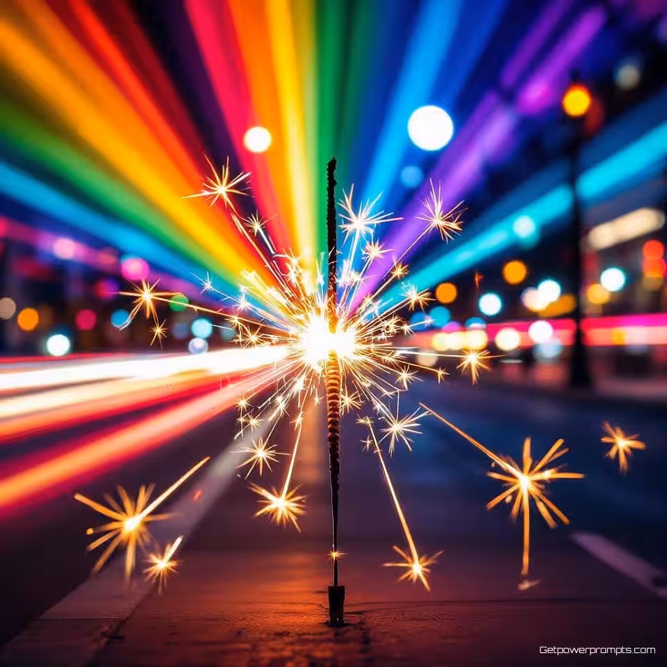 Sterretjes, langbelichting fotografie, lichtschilderkunst, stedelijk stadsgezicht achtergrond, maanlicht verlichting, levendige regenboog, bewegingsonscherpe effecten, creatieve lichtsporen, artistieke lichtpatronen, dynamische compositie, nachtfotografie