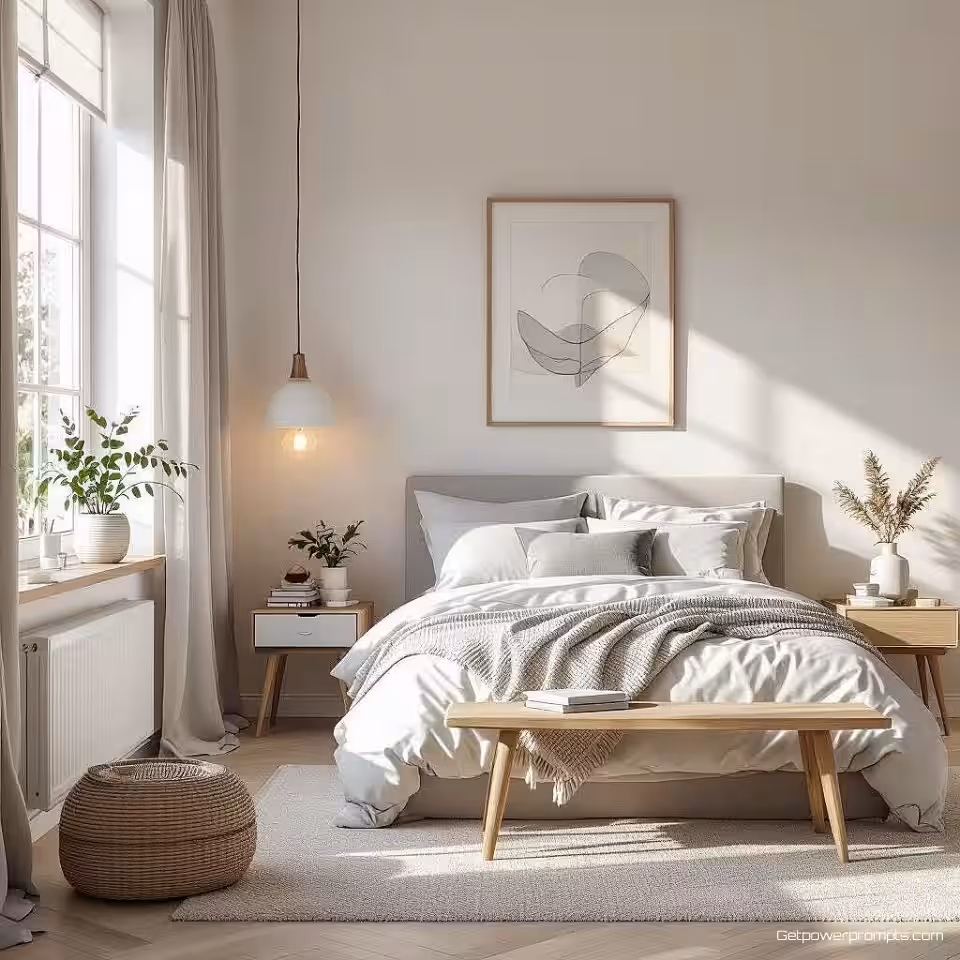 Gezellige slaapkamer, HDR-fotografie, modern minimalistisch interieur, natuurlijk daglicht verlichting, verbeterd dynamisch bereik, gedetailleerde texturen, groothoek overzicht perspectief, professionele interieurfotografie, levendige kleuren, scherpe architectonische details