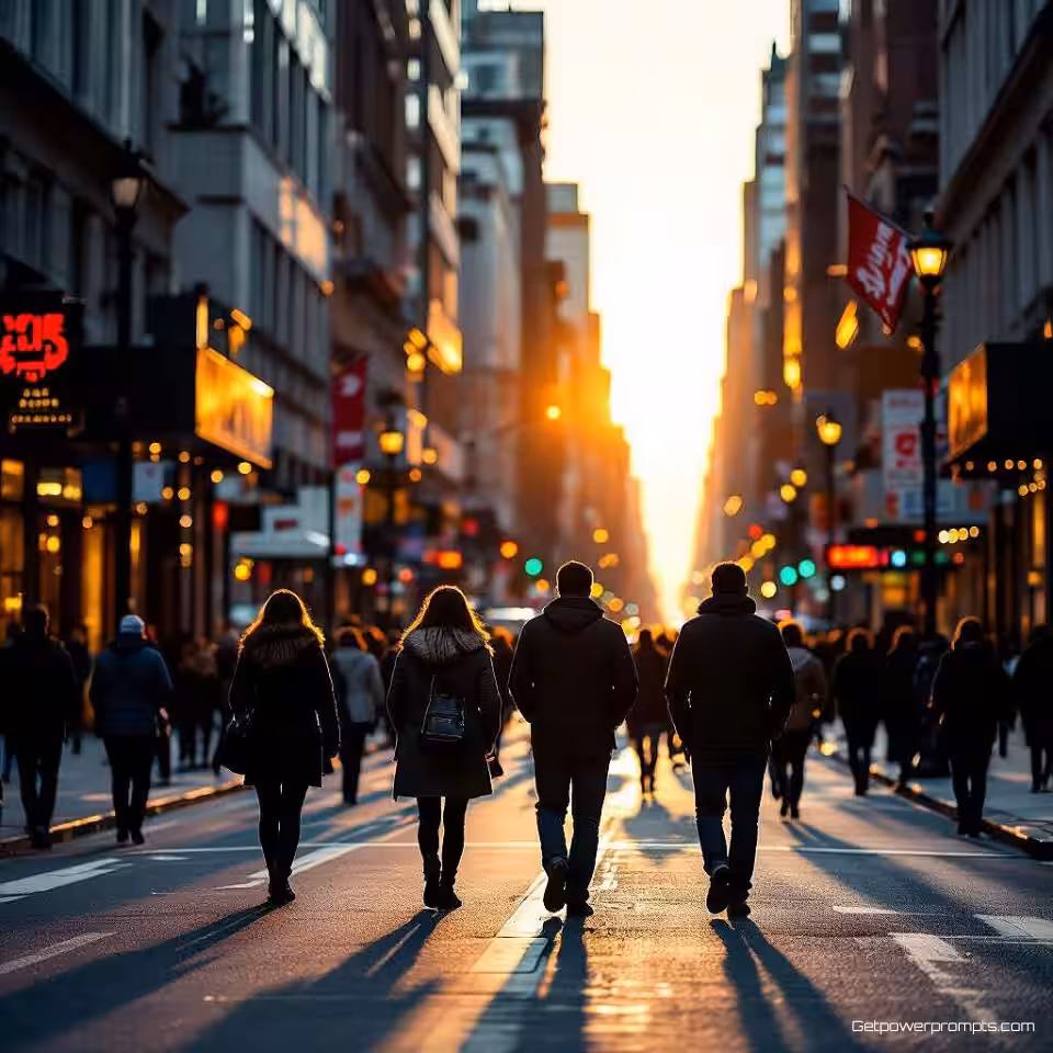 Mensen lopend in stadsstraten, HDR straatfotografie, energiek sfeer, gouden uur belichting, verbeterd dynamisch bereik, ooghoogte perspectief, spontane straatstijl, gedetailleerde stedelijke texturen, professionele documentaire fotografie, levendige kleuren, scherpe details, dramatische straattaferelen
