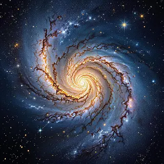 Spiraalstelsel met gedetailleerde armen, astrofotografie, breed veld astrofotografie perspectief, donkere hemel omstandigheden belichting, natuurlijke kleuren palet, realistische astrofotografie, gedetailleerde hemelkenmerken, atmosferische nachtelijke hemel, lange belichtingstijd, professionele astronomische fotografie