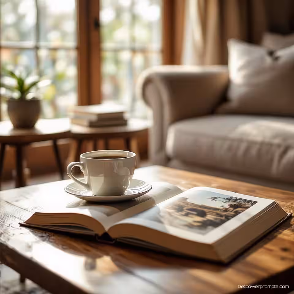 Reis fotoalbum, levensstijl fotografie, gezellig sfeer, salontafel achtergrond, zacht natuurlijk licht verlichting, zachte focus, spontaan moment, authentiek verhaal, ondiepe scherptediepte