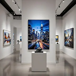 Stadsgezichten Portfolio, tentoonstellingspresentatie fotografie, fine art fotografie stijl, galerijverlichting verlichting, verfijnd sfeer, galerijpresentatie, museumkwaliteit, professioneel fotoboek, elegante presentatie, gedetailleerde texturen, verfijnde opstelling, culturele esthetiek, artistieke presentatie